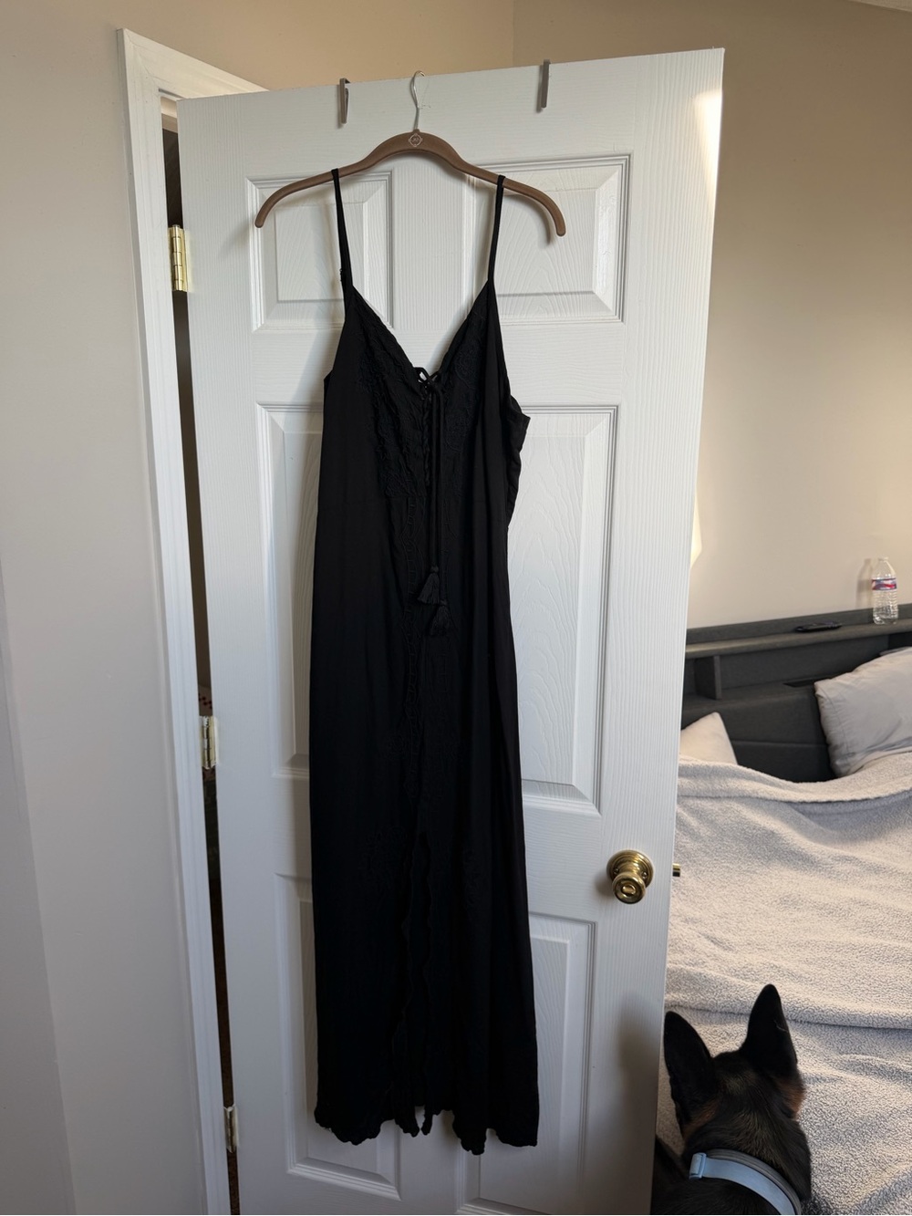 Idyllwind Black Maxi Slip Dress with Lace Accents